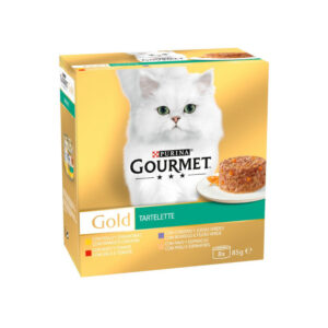 GOURMET GOLD TARTELETTE PACK BUEY-TOMATE, POLLO-ZANAHORIA, PAVO-ESPINACAS Y CORDERO-JUDÍAS VERDES 8x85g (12ud./caja)