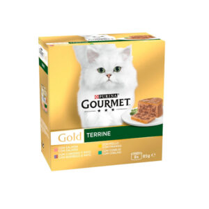 GOURMET GOLD TERRINE PACK SALMÓN, POLLO, CONEJO Y CORDERO-PATO 8x85g (12ud./caja)
