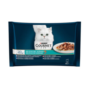 GOURMET PERLE DELICIAS DEL OCÉANO EN SALSA (PESCADO OCÉANO, SOLLA, SALMÓN Y ATÚN) 4x85g (12ud./caja)