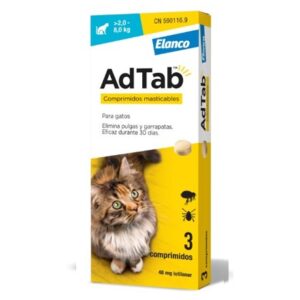 ELANCO ADTAB COMPRIMIDO ANTIPARASITARIO GATOS DE 2Kg-8Kg 12mg (3 comprimidos)