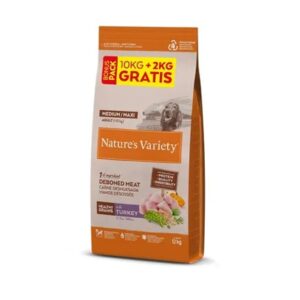 NATURE'S VARIETY DOG HEALTHY GRAINS MEDIUM/MAXI ADULT PAVO 10Kg+2Kg gratuitos
