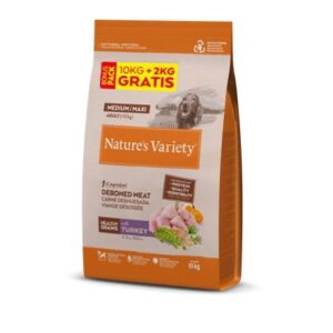 NATURE'S VARIETY DOG HEALTHY GRAINS MEDIUM/MAXI ADULT PAVO 10Kg+2Kg gratuitos