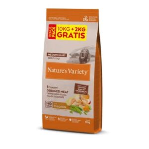 NATURE'S VARIETY DOG NO GRAIN MEDIUM/MAXI ADULT POLLO 10Kg+2Kg gratuitos
