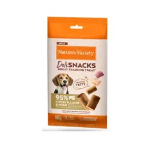 NATURE'S VARIETY DOG DELISNACK ADULT POLLO, CORDERO Y CERDO 50g (12 uds./caja)-PVO1.80