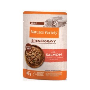 NATURE’S VARIETY CAT BOCADITOS EN SALSA CON SALMÓN 85g (22uds./caja)