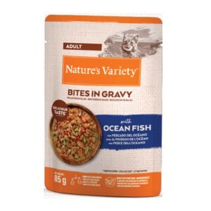 NATURE’S VARIETY CAT BOCADITOS EN SALSA CON PESCADO DEL OCÉANO 85g (22uds./caja)