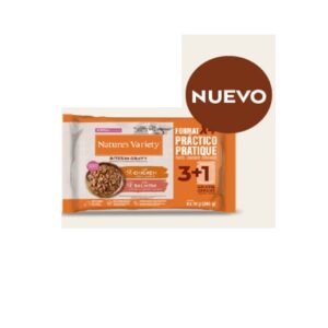 NATURE’S VARIETY CAT KITTEN BOCADITOS EN SALSA FLOWPACK 2 CON POLLO Y 2 CON SALMÓN 70g (11uds./caja)
