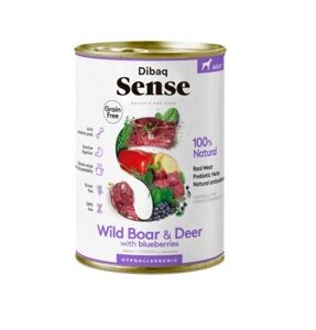 DIBAQ SENSE COMIDA HÚMEDA NO GRAIN DE CIERVO Y JABALÍ PARA PERROS ADULTOS 380g - (12uds./caja)