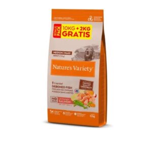 NATURE'S VARIETY DOG NO GRAIN MEDIUM/MAXI ADULT SALMÓN NORUEGO 10+2Kg gratuitos