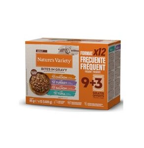 NATURE’S VARIETY CAT BOCADITOS EN SALSA MULTIPACK CARNE Y PESCADO 3 POLLO-3 SALMÓN-3 PAVO-3 TUNA (4uds./caja)