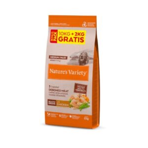 NATURE'S VARIETY DOG HEALTHY GRAINS MEDIUM/MAXI ADULT POLLO 10Kg+2Kg gratuitos