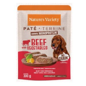 NATURE'S VARIETY DOG NO GRAIN PATÉ MEDIUM/MAXI BUEY 300g (8 uds./caja)