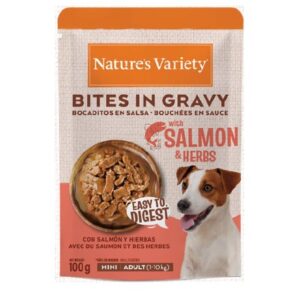 NATURE'S VARIETY DOG BOCADITOS EN SALSA MINI ADULT SALMÓN 100g (24 uds./caja)