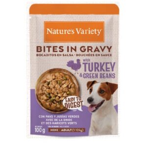 NATURE'S VARIETY DOG BOCADITOS EN SALSA MINI ADULT PAVO 100g (24 uds./caja)