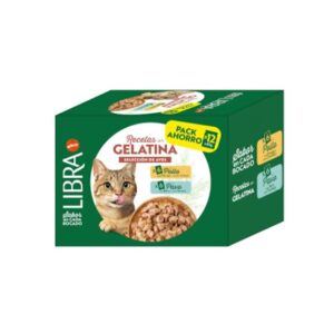LIBRA CAT BOCADITOS EN GELATINA MULTIPACK AVES 6 CON POLLO Y 6 CON PAVO 85g (4 uds./caja)